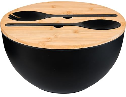 GEHE 12 Salad Bowls, Bamboo Fiber Salad Bowl with Lid, 7.7Qt Extra Large Mixing Bowls with Servers for Kitchen, Salad Serving Bowl Set with Utensils for Salad, Pasta, Fruits, Vegetables and Dessert