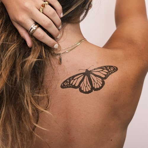 Weiter Schmetterling Tattoo - Inkster Tattoo | vegane & wasserfeste Temporäre Tattoos für Erwachsene - EU-Kosmetikzertifizierte Farbe - revolutionäres 2 Wochen Tattoo | Premium Klebetattoos
