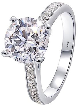 AMDXD 14 Karat Au585 Weiß Gold Ring für Damen, Ewigkeitsring Memoirering Hochzeitsband mit 2ct Moissanit Rund, 14K Gold Verlobungsring Antragsring Echtschmuck, Weißgold, Gr.54