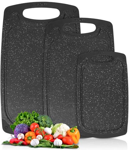 Tagliere Cucina Tagliere nero in Plastica 3 pezzi Tagliere Plastica con Scanalatura set Taglieri Cucina Taglieri Rettangolare Antiscivolo,Tagliere Piccolo,Tagliere da Cucina per Carne,Verdura,Frutta
