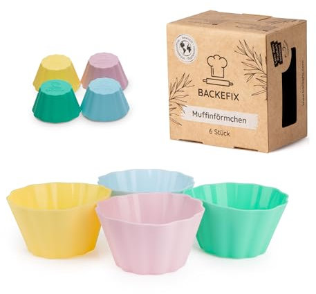 6 bunte wiederverwendbare Backefix Silikon Muffinförmchen Pastell | hochwertige antihaftende Cupcake Förmchen BPA frei | einzelne Muffin Backform spülmaschinenfest, temperaturbeständig