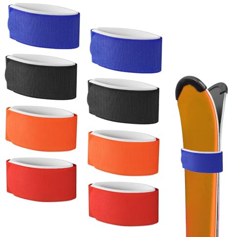 lasuroa 8pz Fascette per Sci, Regolabili Cinghie per Sci Cinghie Ferma Sci Fascia Sci con Cuscinetto Protettivo per Accessori per Sport Invernali(Rosso, Arancione, Blu, Nero)