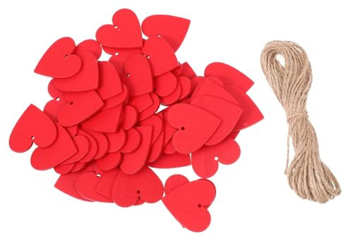 BUGUUYO 50stücke Holz Herzform Für Valentinstag Dekorationen Für Zuhause Handgefertigte Holz-Pendants Mit Jute-Schnur Für Kreative Bastelprojekte Und