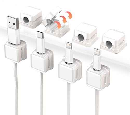 Cord Holder for Nightstand, Cable Clips 8pcs, Charging Cable Holders for Cords, Phone Charger Wire Organizer Keeper for Nightstand Car Office Accessory (White-8pcs)