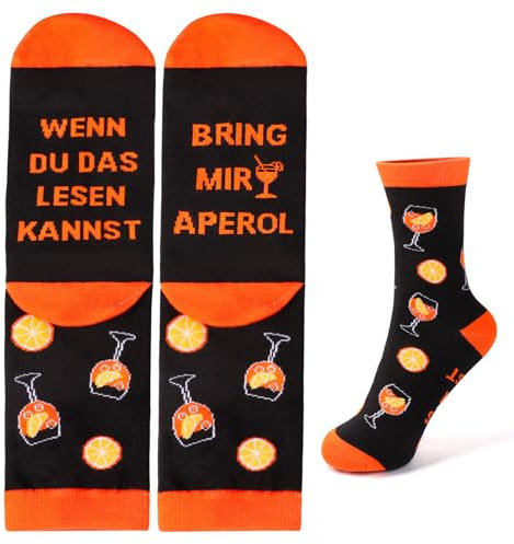 MEJOSER Aperol Geschenk Lustige Socken Damen Herren 36-42 Aperol Socke Witzige Bunte Socken Geschenke für Geburtstag Weihnachten Freundin JGA Wenn Du das Lesen kannst
