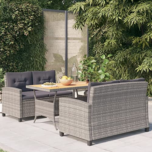 Iiaky 3-TLG. Garten-Essgruppe mit Grau Kissen GartenmöBel Set Garten Tische FüR DraußEn Sitzgruppe Outdoor Gartentisch Set Poly Rattan