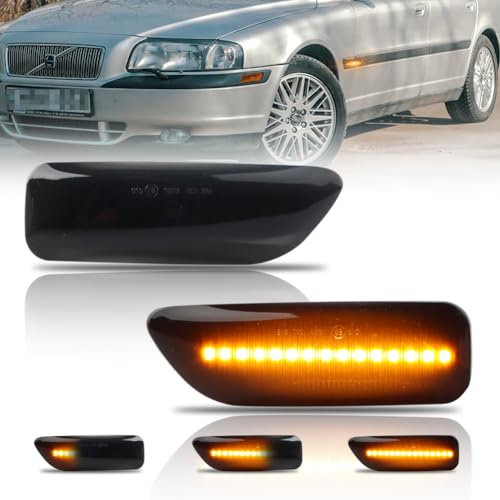 GSOWO Blinker Seitenblinker mit Can-bus Fehlerfrei 2835 SMD für Volvo S60 2000-2009, S80 1998-2006, v70 II 2000-2007, XC90 2002-2006, XC70 2000-2007, Voll-LED-Streifen Blinker, Schwarz, 2 Stücke