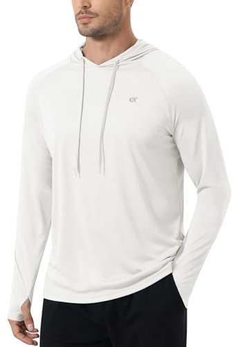 Tyhengta Herren Hoodie Sonnenschutz T-Shirt mit Kapuze Langarm Sommer-T-Shirts UV-Shirts mit Kapuze Strand Schwimmen Shirt Weiß,M