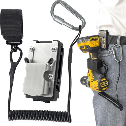 otuiaim Porta Herramientas para Cinturón + Cuerda Elástica Retráctil de 160cm – Kit de Seguridad y Comodidad para Herramientas – Soporte de Herramientas de Acero Inoxidable 304 y Cordón de 5KG