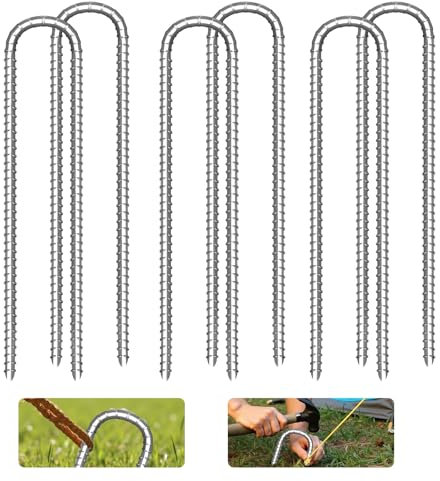 6 Stück Zeltheringe mit Gewinde,30cm Erdanker Bodenanker,Bodenanker aus Verzinkter Stahl,Rostschutz,Stabile & Sturmsichere Erdnagel,Heringe Erdnägel Stabil für Camping und Outdoor (Silber U, 6 Stück)