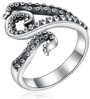 Shusukue Offener Ring mit Oktopus-Tentakel, 925er Sterlingsilber, Ring mit drei Tentakeln für Frauen, verstellbare Oktopus-Ringe, Ozean-Schmuckgeschenke