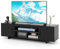 COSTWAY TV Stand Cabinet for 70 Inch TVs, 152cm TV Unit Media Entertainment Center with Charging Station, Storage Shelves and 2 Doors, Wooden Media Console Table for Living Room Bedroom (Black)