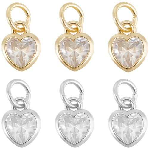Beebeecraft 20 Stück 2 Farben Kleine Herzanhänger 18 Karat Gold Und Platin Liebesanhänger Mit Zirkonia Und Biegering Für Die Schmuckherstellung Armbänder Halsketten Basteln 9x6.5x4mm
