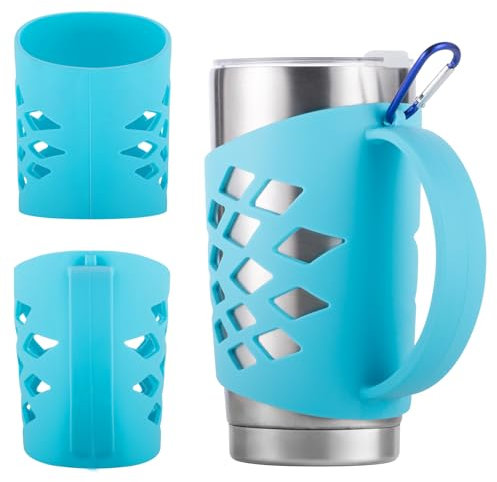 Manchon en silicone antidérapant pour gobelets en acier inoxydable de 591 ml, manchon de 3 mm d'épaisseur et poignée de 7,5 mm, compatible avec Yeti Hydro Flask Owala et plus encore, mousqueton inclus