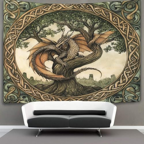 kaiyun Drache Tapisserie-Wandbehang, Keltischer Stil Wandteppich Für Schlafzimmerdekoration,Geburtstagsfeier Oder Gartenkulisse 180cmx230cm