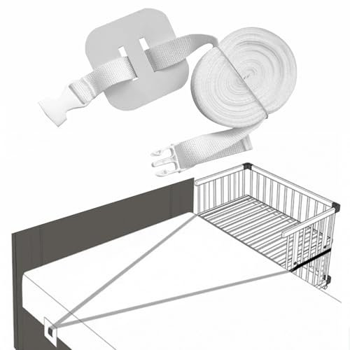 Xiqiggi 6 m Babybett Zubehör, Strap for Baby Bed, Gurt für Babybett, Beistellbett Befestigung Fixed Strap cot für Beistellbett Gurt zum Andocken an das Erwachsenenbett (Weiß)