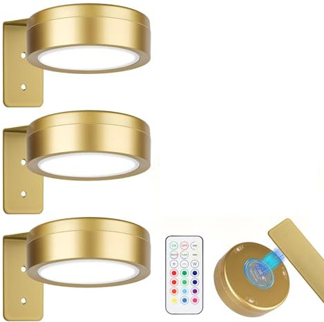 EliphonTowne 3 PCS Picture Lights for Wall - LED Magnetic Wall Lights for Home Bedroom Living Room Photo, Wireless Art Battery Operated Picture Light, Poster Light (Golden, Need Battery)