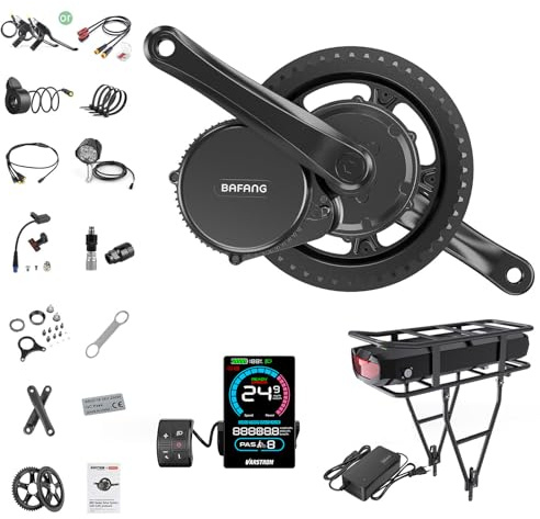 BAFANG 250W Mittelmotor E-Bike Umbausatz mit 48V18,2Ah Gepäckträgerbatterie und VD618 E-Bike Display, CAN Version 8fun Elektrofahrrad Kit für Mountainbike mit BB68-73mm