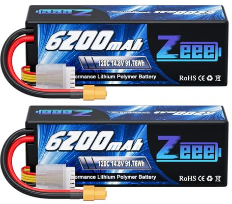 Zeee 4S Lipo 14,8V 120C 6200mAh Batterie RC avec Prise XT60 pour rc Voiture, Camion, Char, Buggy, truggy (2 PCS)