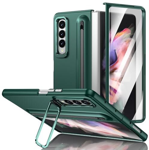 COQUE Fold 3 Custodia, pellicola HD Flip Phone Shell con vano portaoggetti Stylus, custodia pieghevole per Samsung Galaxy Z Fold 3 5G, verde