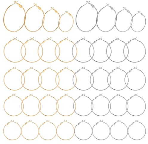 LIQWEI 32 Stück Ohrringe Selber Machen Set, Edelstahl Ohrring Rohlinge Hoop Earring Findings 20/25/30/40 mm Creolen Ohrringhaken Ohrringe Zubehör für Frauen Mädchen (Gold, Silber)