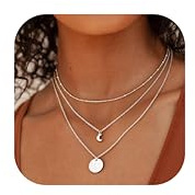 Dochais 3Stück Layered Halskette Damen Gold Silber Anhänger Kette Stapelbare Halsketten Set Verstellbarer Schmuck Wasserfest Kette Zarte Schmuck Set Für Damen