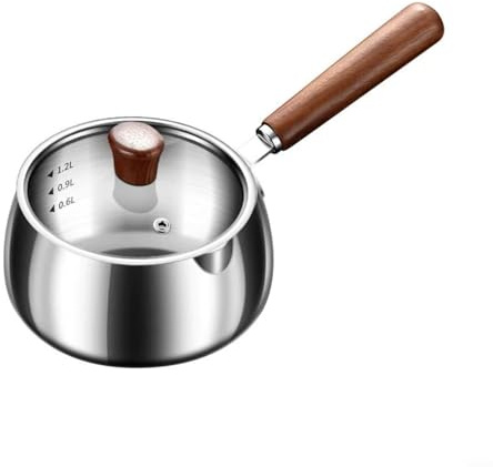 Snowchecking Stainless Steel Milk Pot Double Boiler Butter Melting Pot With Wooden Handle For Induction Gas Stove(700ML)