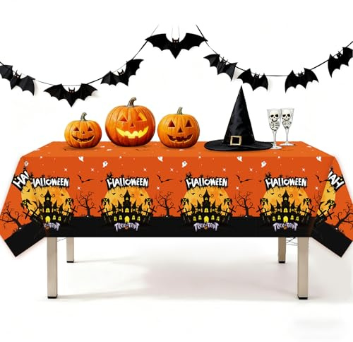 Janety Plastic Rectangular Halloween Tablecloths 2PCS | Waterproof Tablecloth for Indoor/Outdoor Dining, Halloween Decoration