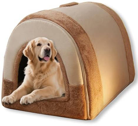 Großes Hundehaus, 2-in-1-Bett mit Dach, faltbar, beruhigendes Hundebett, Sofa, beruhigende Hundehöhle, Haustierzelt, Bett, abnehmbar, waschbar, Anti-Angst, 65 x 53 x 50 cm, XL, C