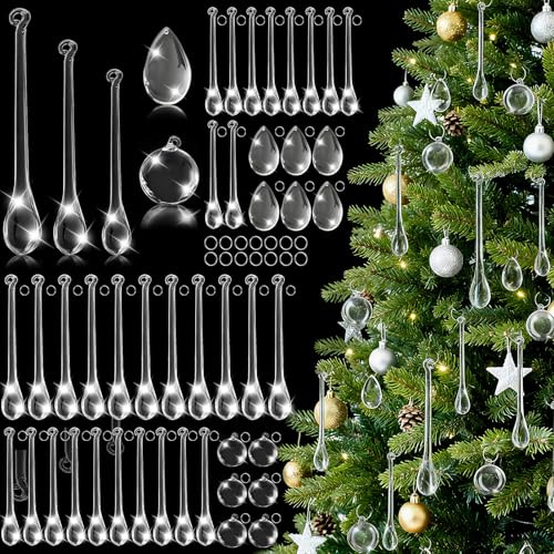 100 adornos de cristal transparente para árbol de Navidad, adornos de Navidad de acrílico con 5 estilos, colgante de cristales colgantes para coronas, candelabros, bodas, fiestas, decoración de
