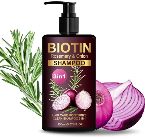 Zwiebel- und Rosmarin-Shampoo für Haarwachstum, Biotin-Shampoo für Haarausfall und dünner werdendes Haar, Haarpflege, feuchtigkeitsspendend, 3-in-1-Shampoos für stärkeres, dickeres und längeres Haar