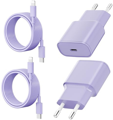 25 W Caricabatterie rapido per iPhone, 2 pezzi PD 3.0 Presa USB C con 2 m cavo Lightning per iPhone 14/14Pro/13/13 Mini/13 Pro/13Pro Max/12/12Pro/12 Pro Max/11/11 ProMax Viola