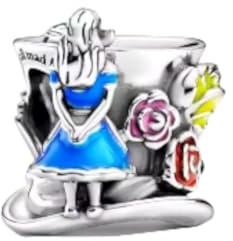 Alice im Wunderland und verrückter Hutmacher aus 925er-Sterlingsilber, passend für Pandora-Charms und viele andere Charm-Armbänder.