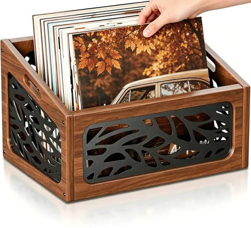 Vinyl Schallplatten Aufbewahrung Schallplattenständer, Schallplatten Kiste | 41x30x24cm Aufbewahrung von 70+ LPs Schallplattenbox auch für Alben,Magazine,Bücher,Akten,Zeitungen