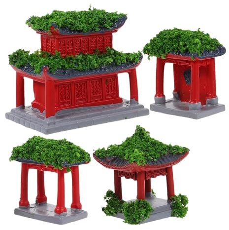 Sewroro 4 Stück Kleiner Pavillon aus Kunststoff Chinesischer Gartenpavillon für Aquarium Dekoration und Landschaftsgestaltung Leichte Moos und Bonsai Verzierung