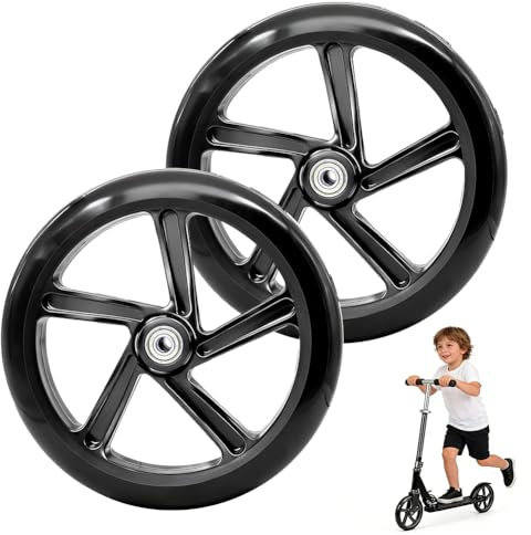 2 Stück 200x40mm Scooter Rollen, Ersatzreifen ScooterRäder mit ABEC-9 Lager, Anti-Rutsch Roller Räder, Cityroller Reifen Ersatzräder für Scooter und City-Roller (Schwarz)