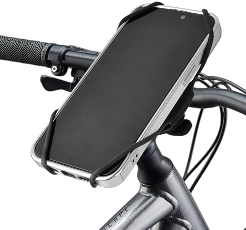 Hontaog Silicone Bike Phone Holder, Anti-Shock Bicycle Phone Mount, Universal Motorbike Phone Holder, Angle-Adjustable Handlebar Phone Stand for 4.0-7.2 Phones