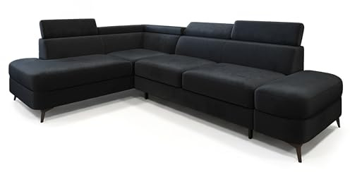 Masseno Ecksofa AVISE M L-S mit Schlaffunktion L-Form, Klassisch Sofa mit Bettkasten, Wohnzimmersofa, Couch, Soffa, Bettsofa, Couchgarnitur - Schwarz, Monolith 95