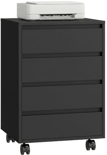 HOMCOM Mobile Filing Cabinet, Storage Cabinet, Black | 4 Drawers, Under Desk, for Home Office