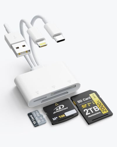 SD Card Reader for iPhone, 3-in-3 Lightning + USB C + USB3.0 Multi Memory Card Reader for SD/TF(Micro SD)/XD Picture, 480Mbps Read 3 Cards Simultaneously for i-Phone/i-Pad, USB C and USB A Devices