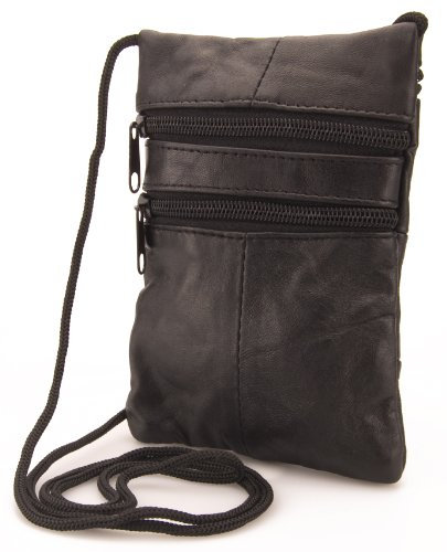 Lorenz - Echtes Weiches Leder Hals Pass Tasche / Beutel Geldbeutel - 1468 - Schwarz