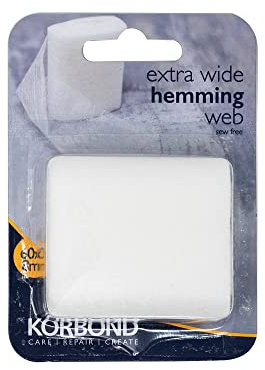 KORBOND Nastro Adesivo Extra Large per Orlo, 60 mm x 8 m, Non Serve Cucire, Ideale per orli, Tende, Pantaloni, Jeans, Abiti da Lavoro, Badge, Grembiuli per la Scuola e creazioni Artigianali, 60mm x 8m