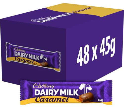 Cadbury Dairy Milk Caramel Chocolate Bar, 45 g (Pack of 48) | Classic Cadbury Milk Chocolate, Gooey Caramel Centre, Snack