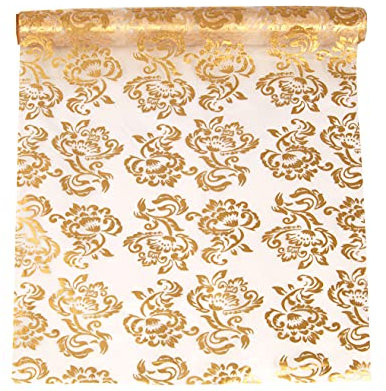 Organza - Tischläufer mit Glitzer-Ornamenten in Gold und Silber