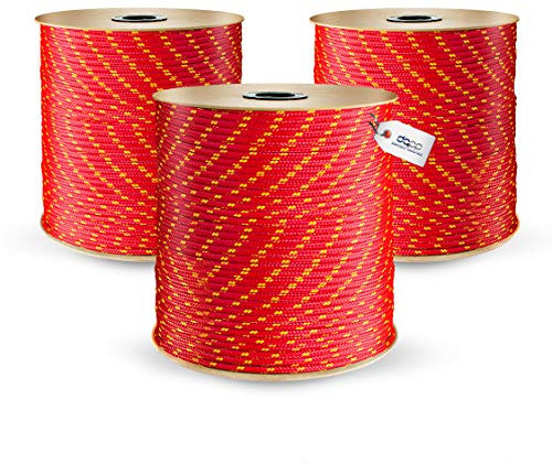 DQ-PP Corde Polypropylene | Rouge | 100 mètres | 2 millimètres d'épaisseur | Grapin Cordage | Marine Ficelle | Filet Cordage Cordelette Levage