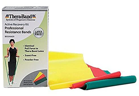 TheraBand Resistance Bands Set, Professional Non-Latex Elastic Band For Upper & Lower Body Exercise, Strength Training, Therapy, Pilates, Rehab, Yellow & Red & Green, Beginner
