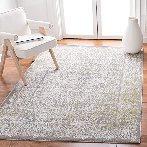 SAFAVIEH Distressed Teppich für Wohnzimmer, Esszimmer, Schlafzimmer - Passion Collection, Kurzer Flor, Grau und Grün, 155 X 231 cm