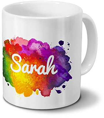 digital print Tasse mit Namen Sarah - Motiv Color Paint - Namenstasse, Kaffeebecher, Mug, Becher, Kaffeetasse - Farbe Weiß