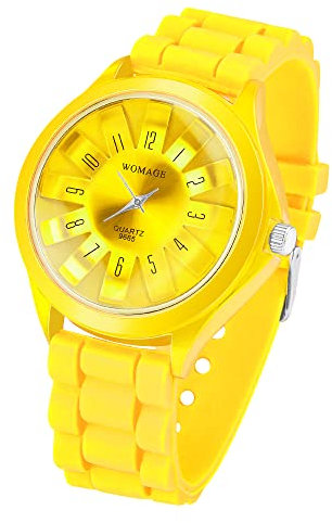 Taffstyle Unisex Armbanduhr Analog Quarz mit Silikon-Armband Metall Sportuhr Damen Herren Uhr Gelb