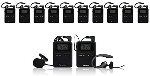 Wireless Tour Guide System für Tour Führung Simultanübersetzung Meeting Museum FRISEURBESUCH Coaching Bildung Guide Kirche Assistive Listening System Paket (2 Sender + 10 Empfänger)